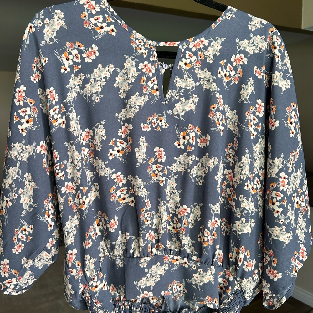NWOT Sienna Sky Blue Floral Smocked Waistband Blouse